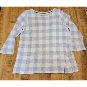 J Jill Top Womens Size M Periwinkle Blue White Knit Tunic 3/4 Sleeve Coastal